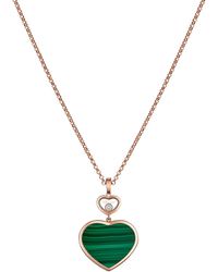 Chopard - Diamond And Malachite Happy Hearts Pendant Necklace - Lyst