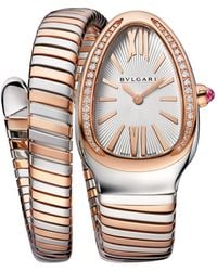 BVLGARI - Rose Gold, Stainless Steel, Diamond And Rubellite Serpenti Tubogas Watch 35mm - Lyst