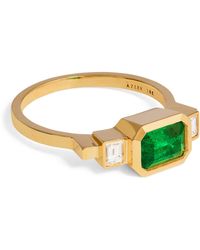 Azlee - Yellow Gold, Diamond And Emerald Ring (size 7) - Lyst