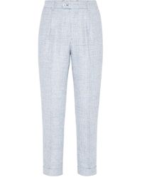 Brunello Cucinelli - Linen-blend Prince Of Wales Check Trousers - Lyst