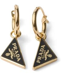 Prada - Enamel Triangle Logo Hoop Earrings - Lyst