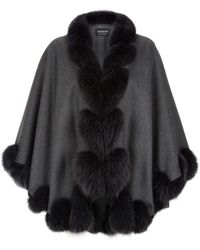 Harrods Fox Fur-trim Cashmere Cape - Grey