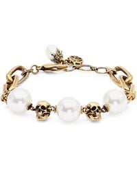 McQueen - Faux Pearl And Skull Bracelet - Lyst