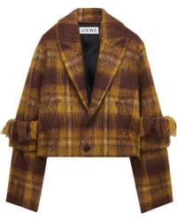 Loewe - Mohair-Wool Scarf-Detail Check Coat - Lyst