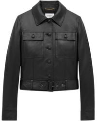 Saint Laurent - Leather Cropped Jacket - Lyst