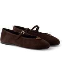 Prada - Suede Logo Ballet Flats - Lyst