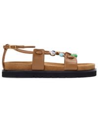 Loewe - X Paula's Ibiza Leather Beaded Pebble Sandals - Lyst