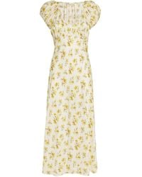 Doen - Dôen Silk-viscose Gold Frolicking Floral Florencia Dress - Lyst