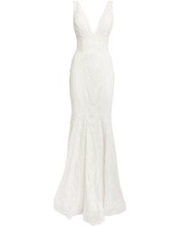 Jovani Sequin-embroidered Plunging Gown - White