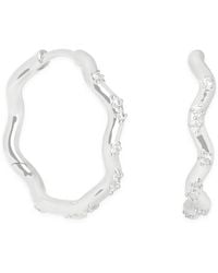 Astrid & Miyu - Rhodium-Plated And Cubic Zirconia Ripple Hoop Earrings - Lyst