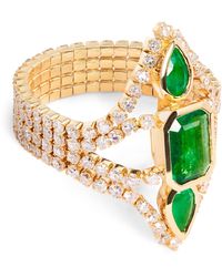 SHAY - Yellow Gold, Diamond And Emerald Deco Stacked Thread Ring - Lyst