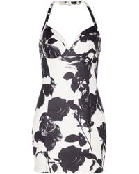 Balmain - Leather Floral Print Halterneck Dress - Lyst