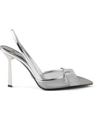 Prada - Leather-Mesh Bow Slingback Pumps 100 - Lyst