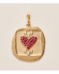 Azlee - Large, Diamond And Pavé Ruby Coin Amour Charm - Lyst