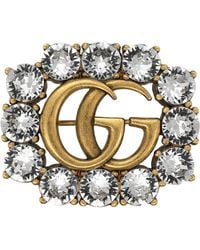 Gucci - Double G Brooch With Crystals - Lyst