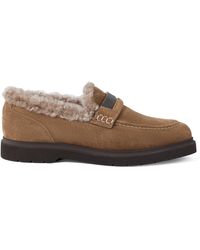 Brunello Cucinelli - Suede Shearling-Lined Penny Loafers - Lyst