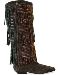 Kurt Geiger - Suede Fringed Knee-High Boots 20 - Lyst