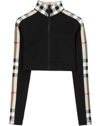 Burberry - Stretch-Jersey Check Zip-Up Crop Top - Lyst