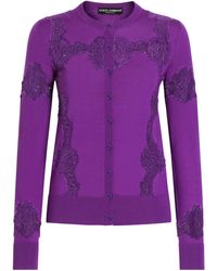Dolce & Gabbana - Wool-Blend Lace-Trim Cardigan - Lyst