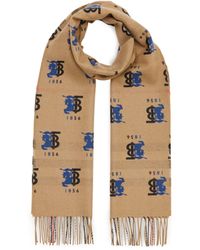 Burberry Tb Monogram & Heart Cashmere Scarf in White - Lyst