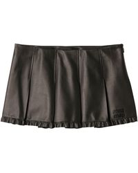 Miu Miu - Nappa Leather Pleated Mini Skirt - Lyst
