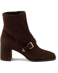 Prada - Suede Buckle Booties Ankle Boots 65 - Lyst