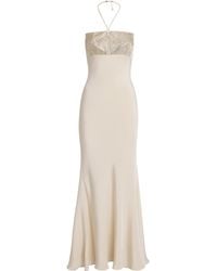 Roland Mouret - Silk Embellished Halterneck Maxi Dress - Lyst