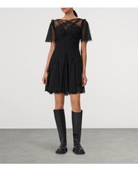 AllSaints Mika Pinstud-embellished Leather Mini Dress in Black | Lyst