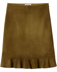 Miu Miu - Waxed Suede Midi Skirt - Lyst