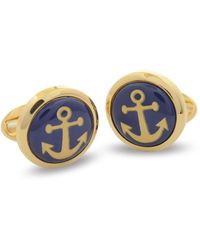 Halcyon Days Yellow Gold-plated Anchor Cufflinks - Blue