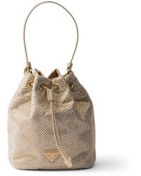 Prada - Mini Satin Crystal-Studded Pouch - Lyst