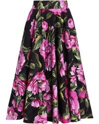 Dolce & Gabbana - Cotton Calf-Length Circle Skirt With Peony - Lyst