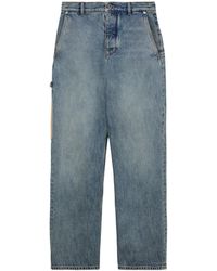 Loewe - Suede-Trim Straight Jeans - Lyst