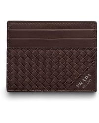 Prada - Leather Woven Card Holder - Lyst