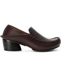 Loewe - Leather Oval Heeled Loafers 45 - Lyst