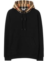 Burberry - Check Hood Cotton Blend Hoodie - Lyst
