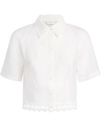 Claudie Pierlot - Lace-Trim Cropped Shirt - Lyst