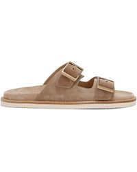 Brunello Cucinelli - Suede Double-Strap Sandals - Lyst