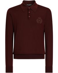 Dolce & Gabbana - Virgin Wool Logo Long-Sleeve Polo Shirt - Lyst