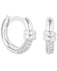 Astrid & Miyu - Rhodium-Plated Pavé Knot Huggies Earrings - Lyst