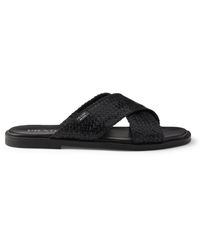 Prada - Leather Woven Crisscross Sandals - Lyst