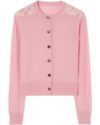 Burberry - Wool-Silk Check Panel Cardigan - Lyst
