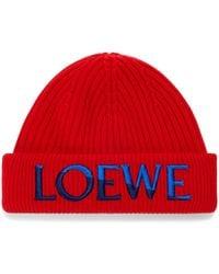 Loewe - Wool Ribbed Logo Beanie - Lyst