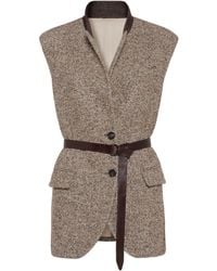 Brunello Cucinelli - Virgin Wool-Silk Chevron Belted Vest - Lyst