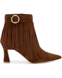 Malone Souliers - Suede Fringed Donni Heeled Ankle Boots 70 - Lyst