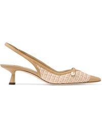 Jimmy Choo - Amita 45 Leather-Trim Raffia Slingback Pumps - Lyst