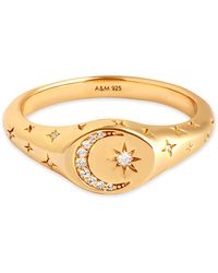 Astrid & Miyu - Plated Sterling And Cubic Zirconia Cosmic Crystal Signet Ring - Lyst