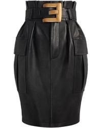 Balmain - Lambskin Belted Midi Skirt - Lyst