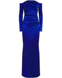 Talbot Runhof - Stretch-Satin Gathered Column Gown - Lyst