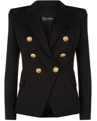 Balmain Double Breasted Wool Blazer - Black